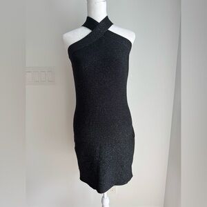 Sincerely Jules Glitter Shimmery Black Halter Bodycon Dress Size Medium NEW